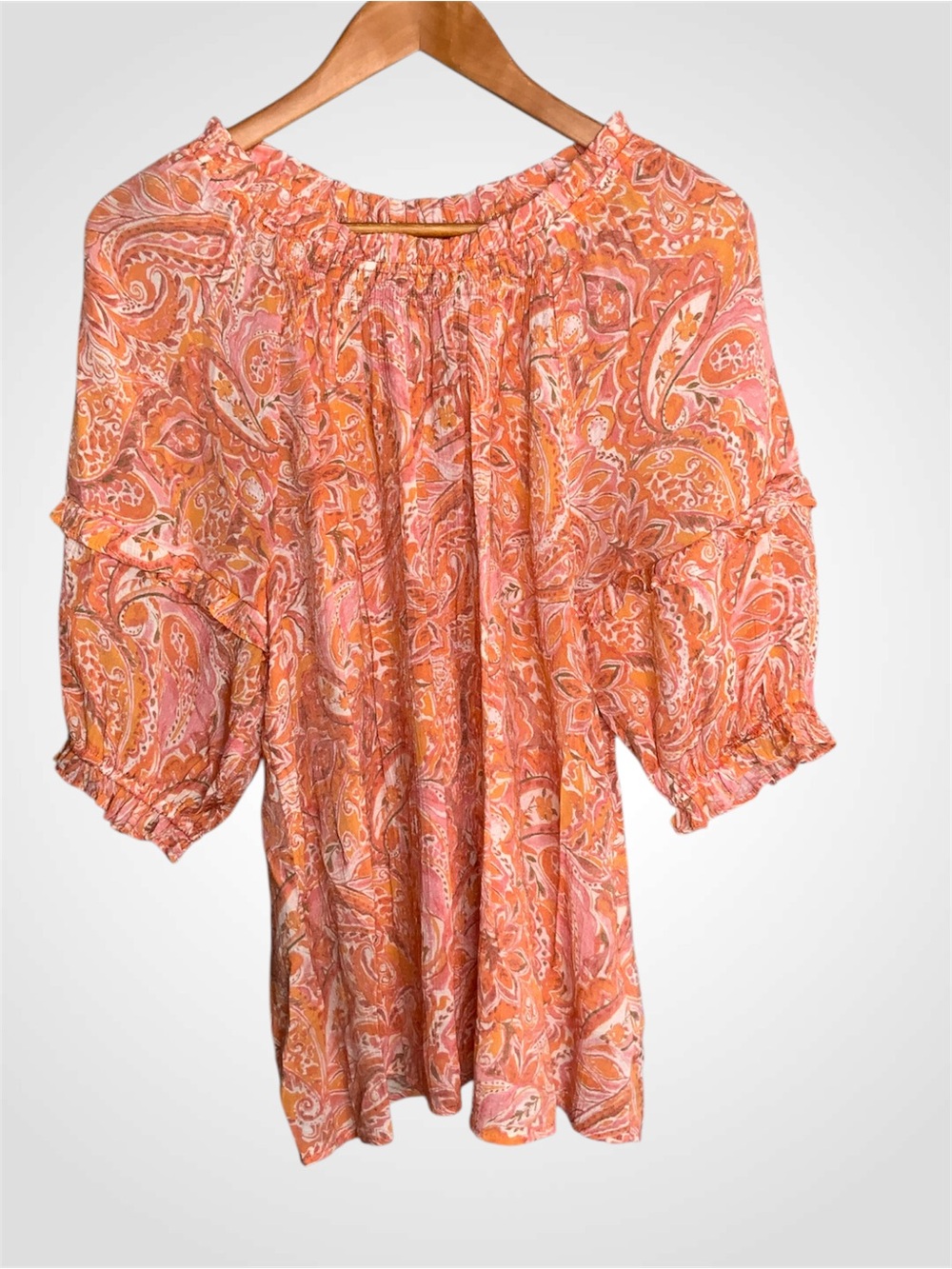Nanette Lepore Peach Paisley Off-Shoulder Tunic Large